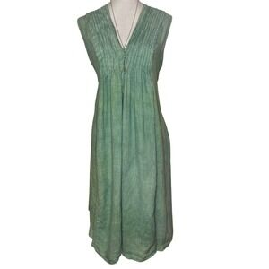 Completo Lino Linen Sleeveless Relaxed Fit V Neck Midi Dress XS Pleated Pastel